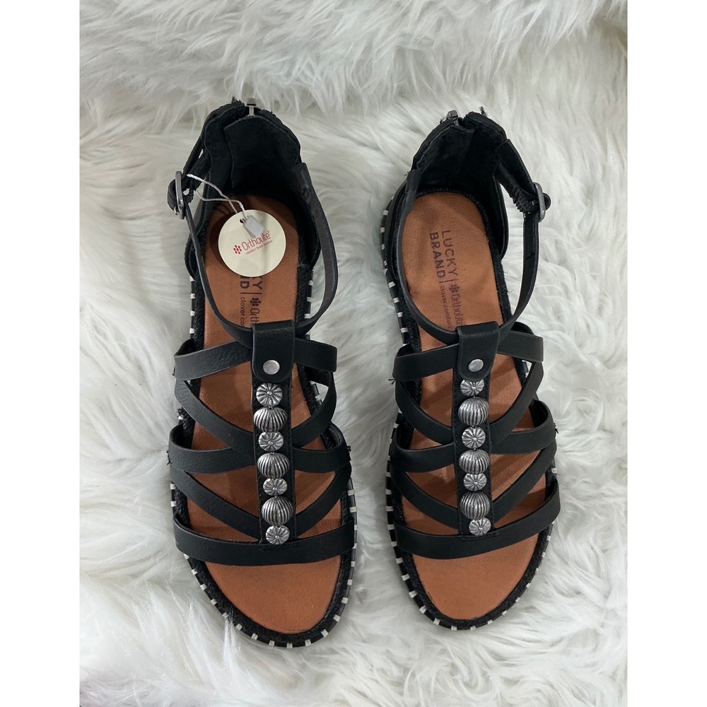 Lucky Brand LK-Korina Women's Black Studded Gladiator Sandals Size 6M NIB